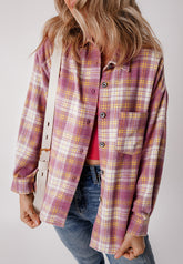 Plaid Collared Neck Button Up Jacket OutfitFlow